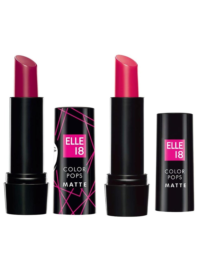 إل 18 أحمر شفاه Elle 18 Color Pop Matte Lip Color، P23، وردي غامق، 4.3 غرام، وأحمر شفاه Elle 8 Berry Tea (مات) 4.3 غرام - Image 1